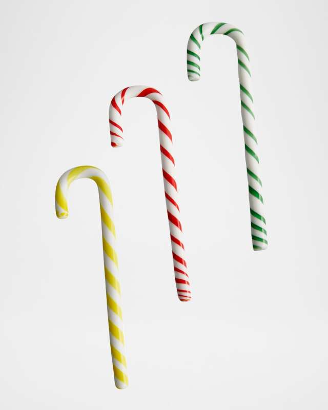 Polka Candy Cane Christmas Decorations, Set of 3